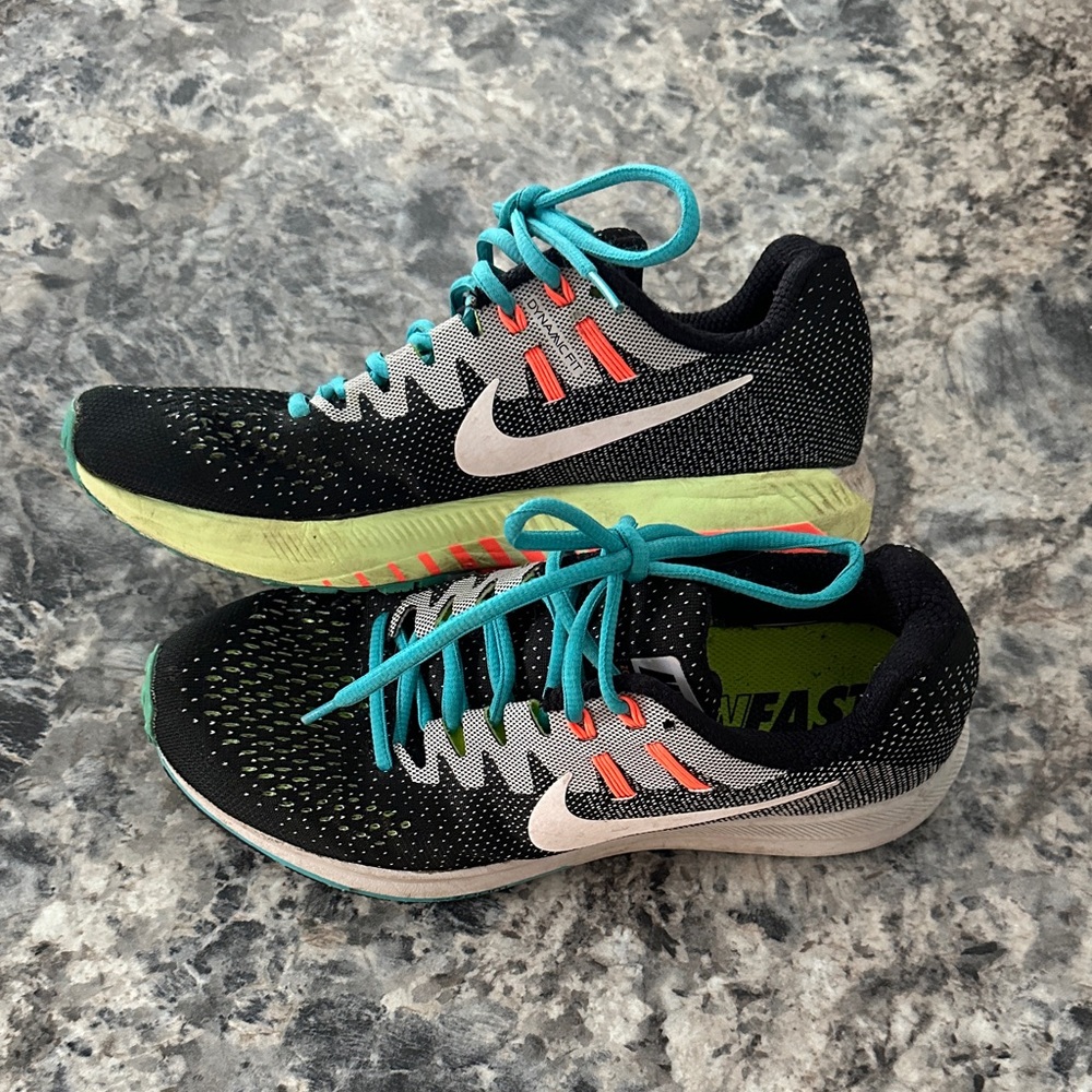 Nike Black Sneakers with Teal Laces and Lime Midsole